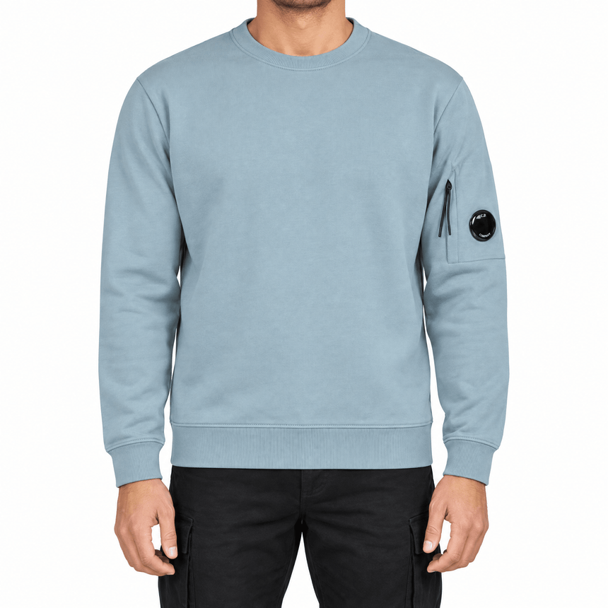 CP Company Light Fleece Crewneck Lens Sweatshirt in Silver Blue - Boinclo - Outlet Sale Under Retail