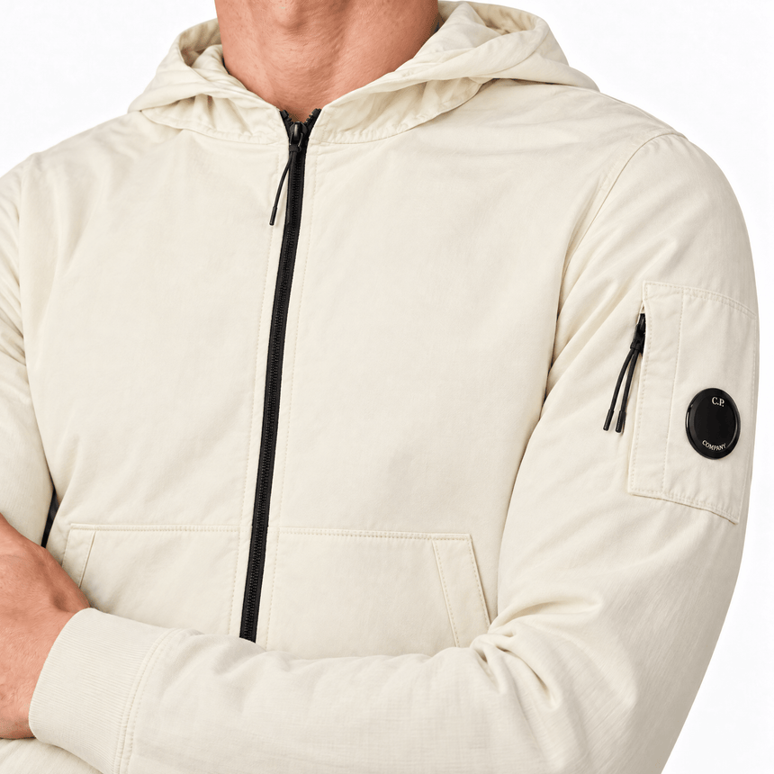 CP Company Light Fleece Zip Hooded Lens Sweatshirt in Frozen Dew Beige - Boinclo - Outlet Sale Under Retail