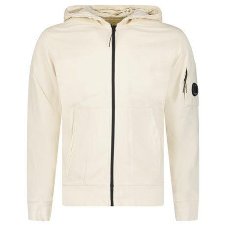 CP Company Light Fleece Zip Hooded Lens Sweatshirt in Frozen Dew Beige - Boinclo - Outlet Sale Under Retail