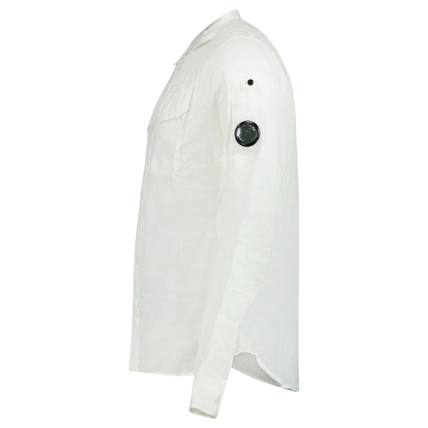 CP Company Linen Lens Safari Shirt in White - Boinclo - Outlet Sale Under Retail