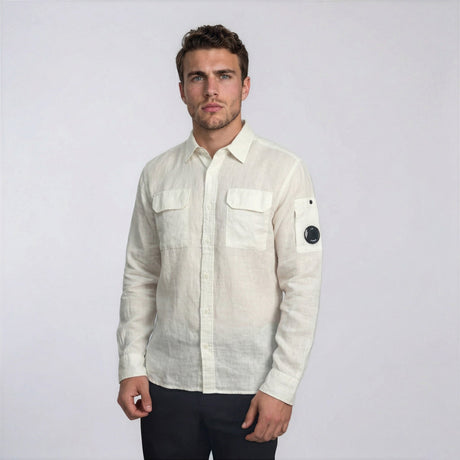 CP Company Linen Lens Safari Shirt in White - Boinclo - Outlet Sale Under Retail