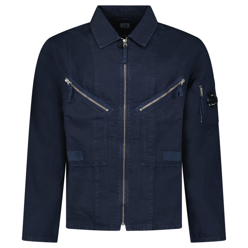 CP Company Linen/Cotton Lens Overshirt in Total Eclipse - Boinclo - Outlet Sale Under Retail