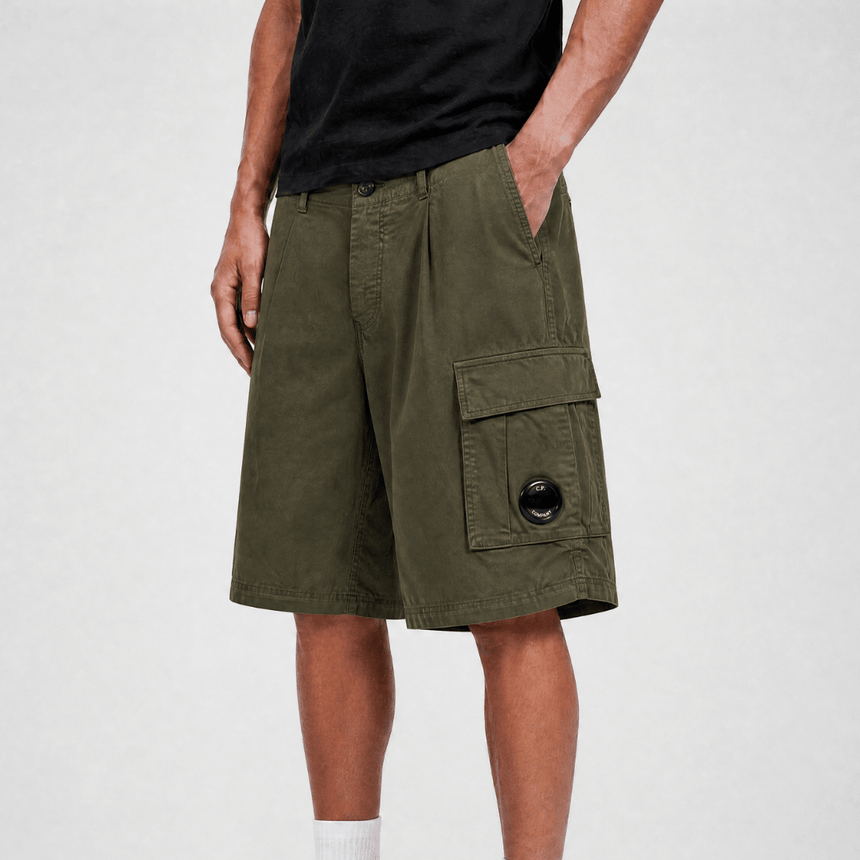 CP Company Micro - Reps Boxy Lens Shorts in Khaki Green - Boinclo - Outlet Sale Under Retail