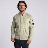 CP Company Organic Gabardine Lens Shirt in Vintage Khaki - Boinclo - Outlet Sale Under Retail