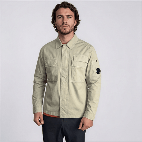 CP Company Organic Gabardine Lens Shirt in Vintage Khaki - Boinclo - Outlet Sale Under Retail
