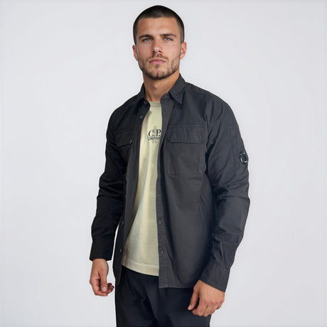 CP Company Organic Gabardine Long Sleeve Lens Overshirt in Black - Boinclo - Outlet Sale Under Retail
