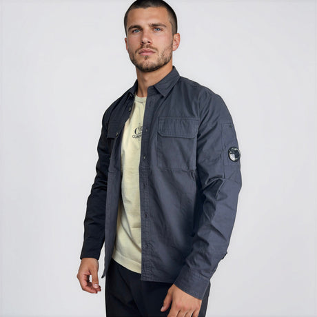 CP Company Organic Gabardine Long Sleeve Lens Overshirt in Navy Blue - Boinclo - Outlet Sale Under Retail