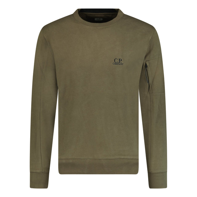 CP Company Stitched Logo Crewneck Sweatshirt Khaki Outlet Sale