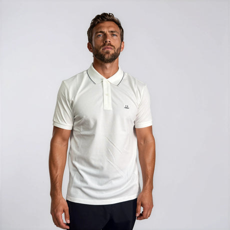 CP Company Stretch Piquet Striped Collar Polo Shirt White - Boinclo - Outlet Sale Under Retail