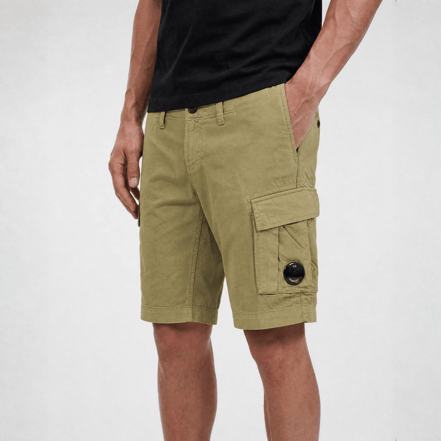 CP Company Stretch Sateen Cargo Lens Shorts Dried Herb - Boinclo - Outlet Sale Under Retail