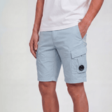 CP Company Stretch Sateen Cargo Lens Shorts in Silver Blue - Boinclo - Outlet Sale Under Retail