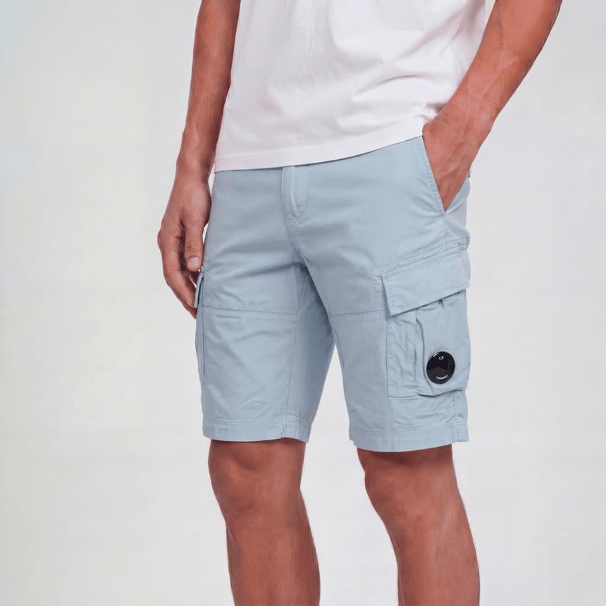 CP Company Stretch Sateen Cargo Lens Shorts in Silver Blue - Boinclo - Outlet Sale Under Retail