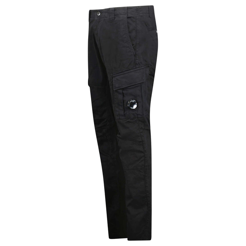 CP Company Stretch Sateen Ergonomic Lens Double Cargo Pants in Black