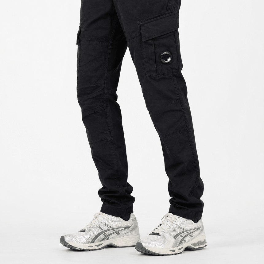 CP Company Stretch Sateen Ergonomic Lens Double Cargo Pants in Black - Boinclo - Outlet Sale Under Retail