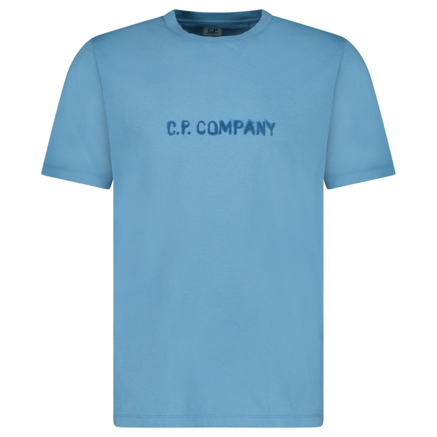 CP Company Text Logo T-Shirt in Aegean Blue - Boinclo - Outlet Sale Under Retail
