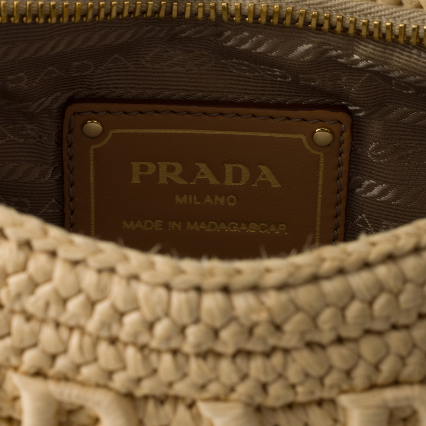 Prada Crochet Arque Bag Natural Brown