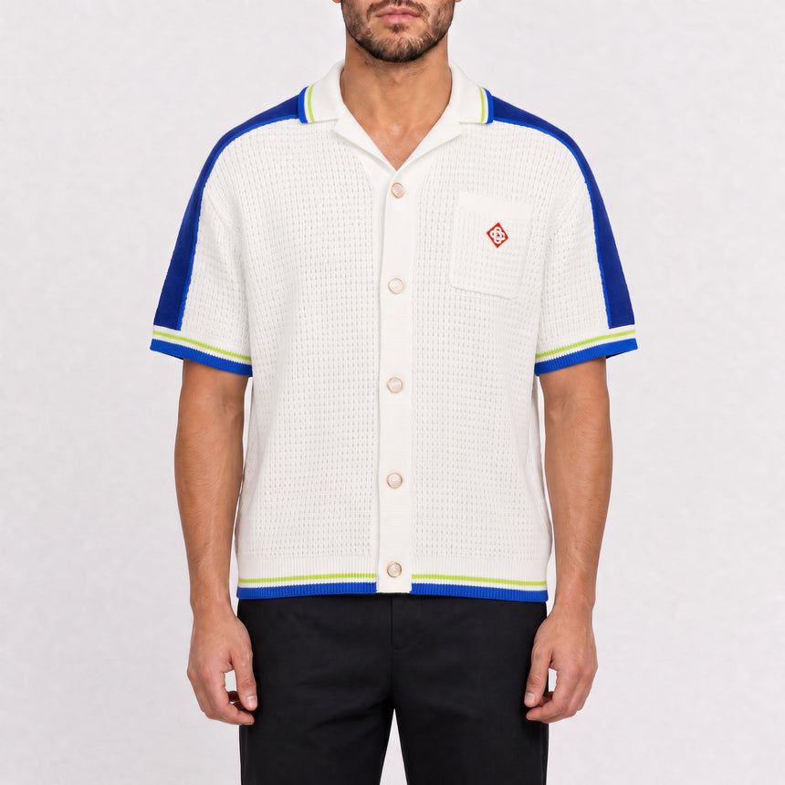 Casablanca Crochet Shirt in White and Blue