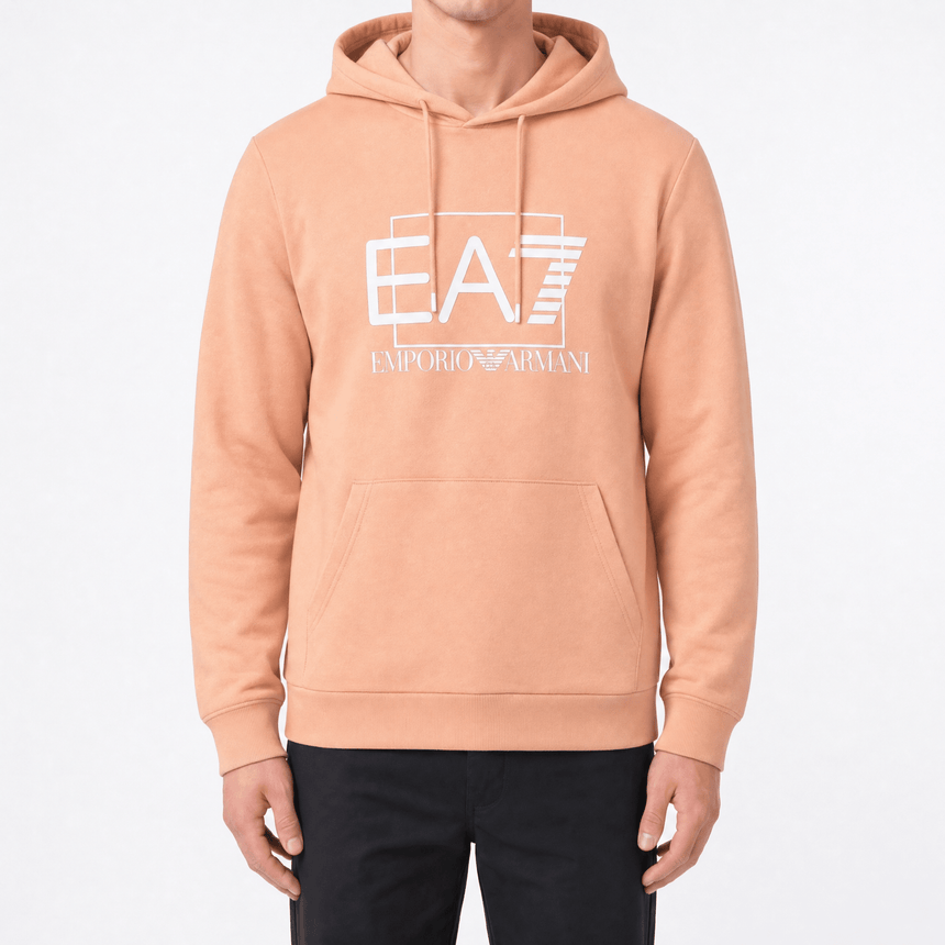 EA7 Emporio Armani Logo Print Hoodie in Cafe Creme - Boinclo - Outlet Sale Under Retail
