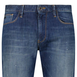 Emporio Armani J06 Slim Fit 5 Pocket Paint Splatter Jeans Blue - Boinclo - Outlet Sale Under Retail
