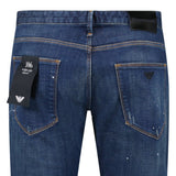 Emporio Armani J06 Slim Fit 5 Pocket Paint Splatter Jeans Blue - Boinclo - Outlet Sale Under Retail