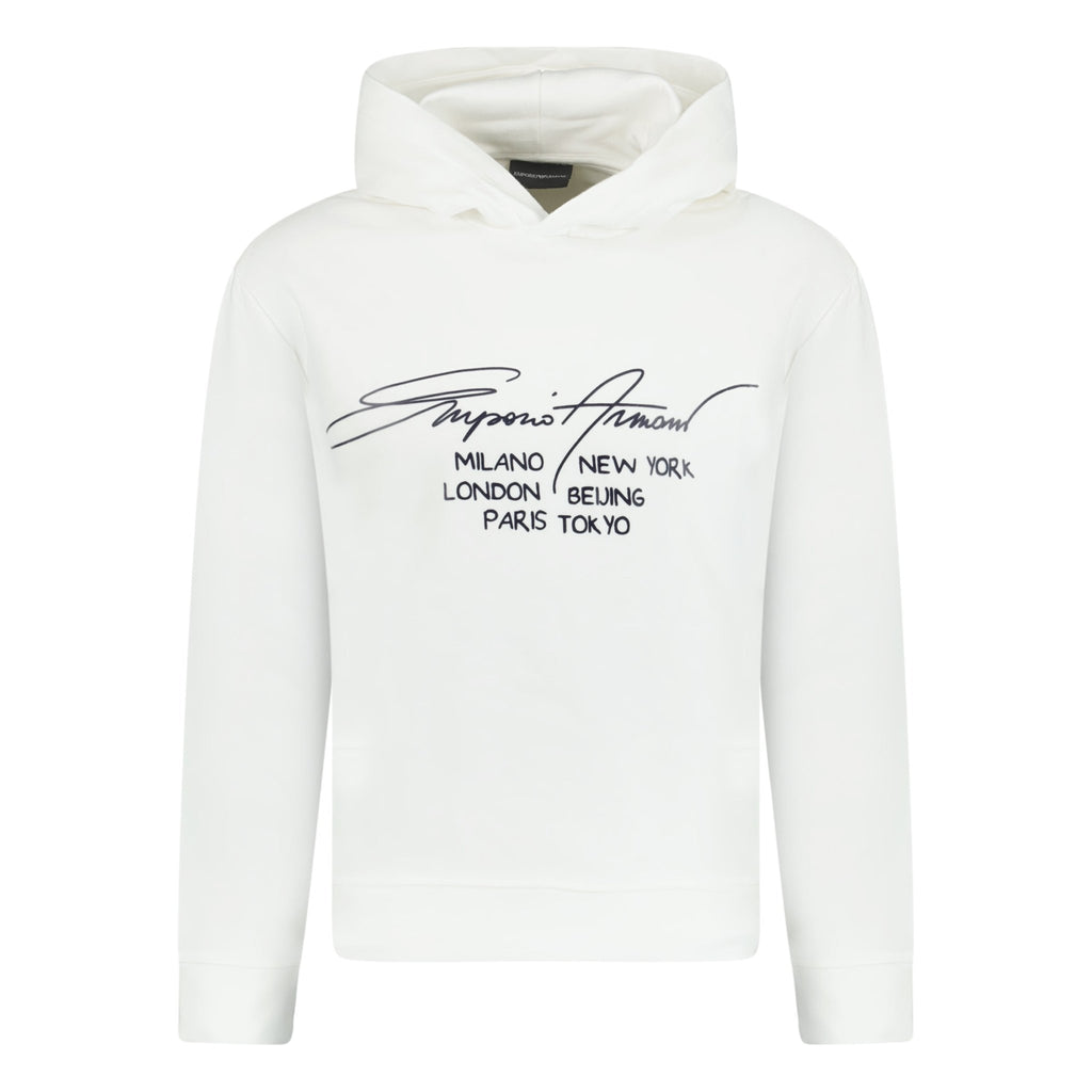 Emporio Armani Front Print Hooded Sweatshirt White - Boinclo ltd - Outlet Sale Under Retail