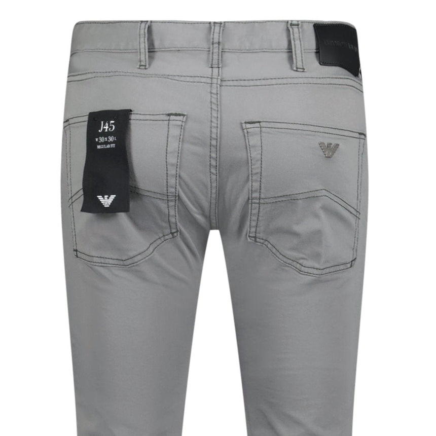 Emporio Armani J45 Slim Fit 5 Pocket Silver Eagle Black Belt Patch Jeans Grey - Boinclo - Outlet Sale Under Retail