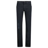 Emporio Armani J45 Slim Fit 5 Pocket Silver Logo Distressed Patch Jeans Black - Boinclo - Outlet Sale Under Retail