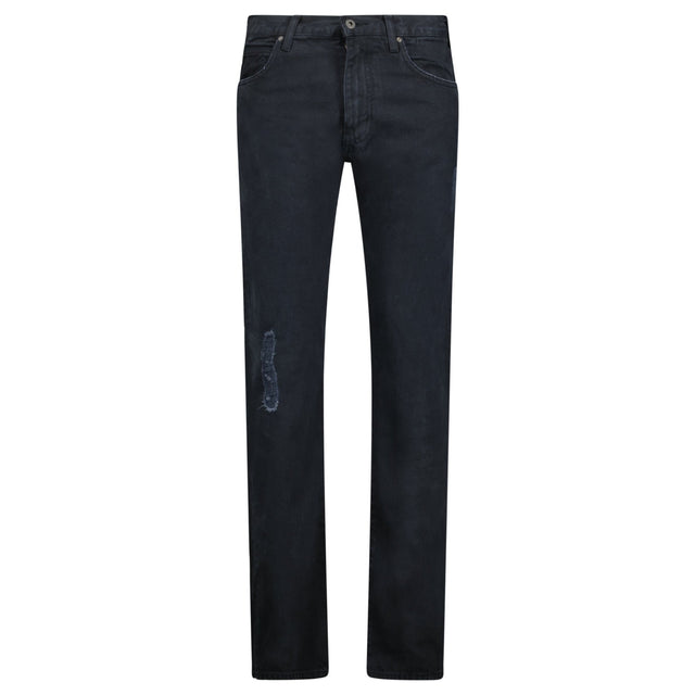 Emporio Armani J45 Slim Fit 5 Pocket Silver Logo Distressed Patch Jeans Black - Boinclo - Outlet Sale Under Retail