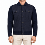 Gran Sasso Alcantara and Organic Cotton Button-Up Hybrid Jacket in Navy Blue - Boinclo - Outlet Sale Under Retail