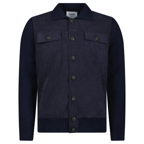 Gran Sasso Alcantara and Organic Cotton Button-Up Hybrid Jacket in Navy Blue - Boinclo - Outlet Sale Under Retail