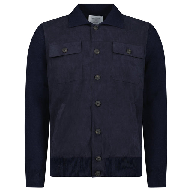 Gran Sasso Alcantara and Organic Cotton Button-Up Hybrid Jacket in Navy Blue - Boinclo - Outlet Sale Under Retail