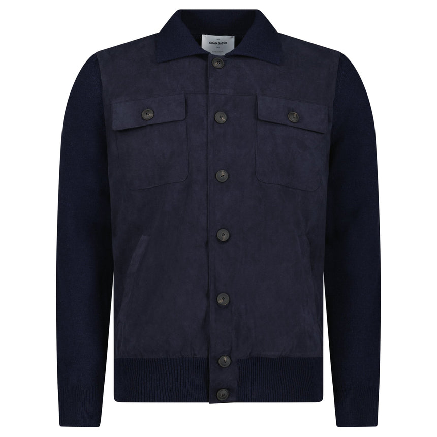 Gran Sasso Alcantara and Organic Cotton Button-Up Hybrid Jacket in Navy Blue - Boinclo - Outlet Sale Under Retail