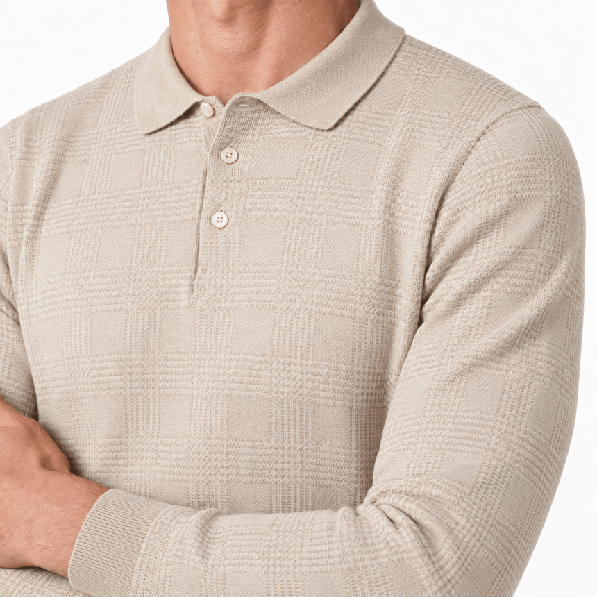 Gran Sasso Checked Wool and Silk Knitted Jumper in Light Beige - Boinclo - Outlet Sale Under Retail