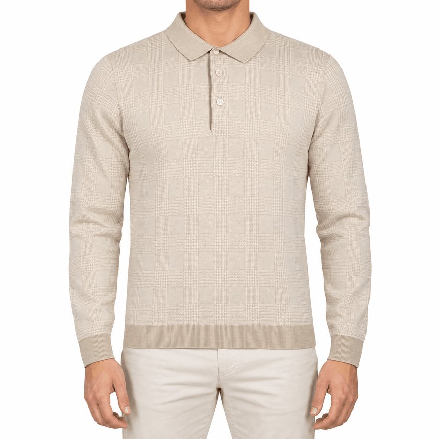 Gran Sasso Checked Wool and Silk Knitted Jumper in Light Beige - Boinclo - Outlet Sale Under Retail