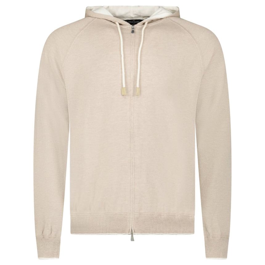Gran Sasso Cotton - Cashmere Zip Hoodie in Beige - Boinclo - Outlet Sale Under Retail