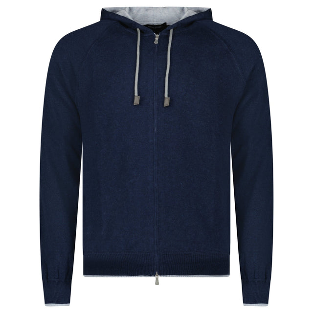 Gran Sasso Cotton - Cashmere Zip Hoodie in Navy - Boinclo - Outlet Sale Under Retail