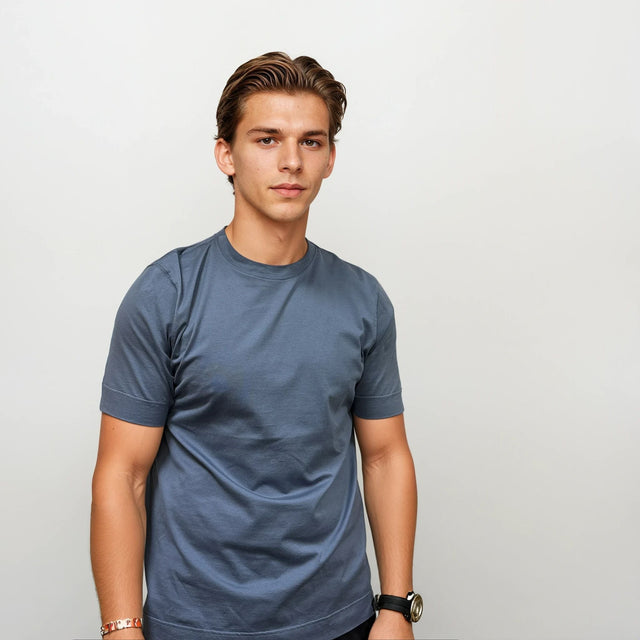 Gran Sasso Cotton Crewneck T-Shirt in Blue - Boinclo - Outlet Sale Under Retail