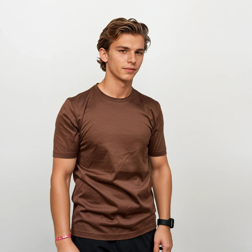 Gran Sasso Mercerised Cotton Crewneck T-Shirt in Brown - Boinclo - Outlet Sale Under Retail