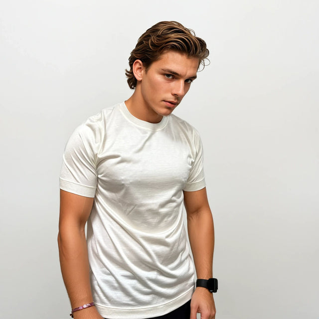 Gran Sasso Silk Crewneck T-Shirt in Ivory - Boinclo - Outlet Sale Under Retail