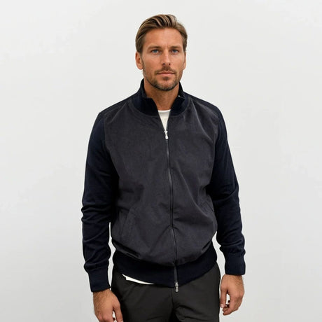Gran Sasso Suede - Effect Alcantara Bomber Jacket in Navy - Boinclo - Outlet Sale Under Retail