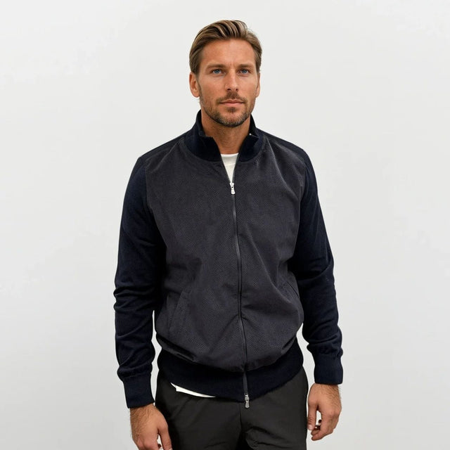 Gran Sasso Suede - Effect Alcantara Bomber Jacket in Navy - Boinclo - Outlet Sale Under Retail
