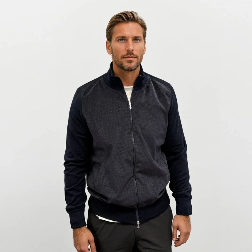 Gran Sasso Suede - Effect Alcantara Bomber Jacket in Navy - Boinclo - Outlet Sale Under Retail
