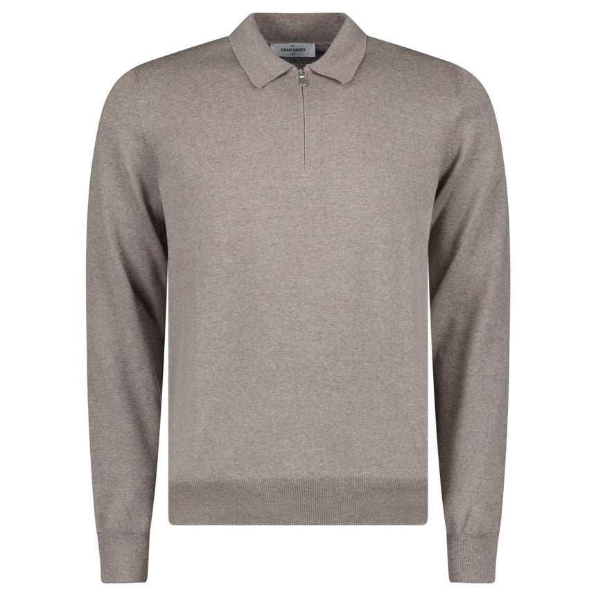Gran Sasso Merino Wool Zip Polo in Brown - Boinclo - Outlet Sale Under Retail