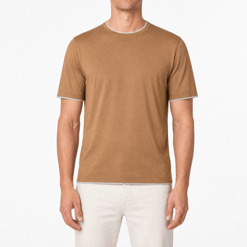 Gran Sasso Pure Cotton T-Shirt in Brown / Light Grey - Boinclo - Outlet Sale Under Retail