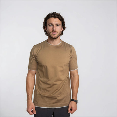 Gran Sasso Pure Cotton T-Shirt in Brown / Light Grey - Boinclo - Outlet Sale Under Retail