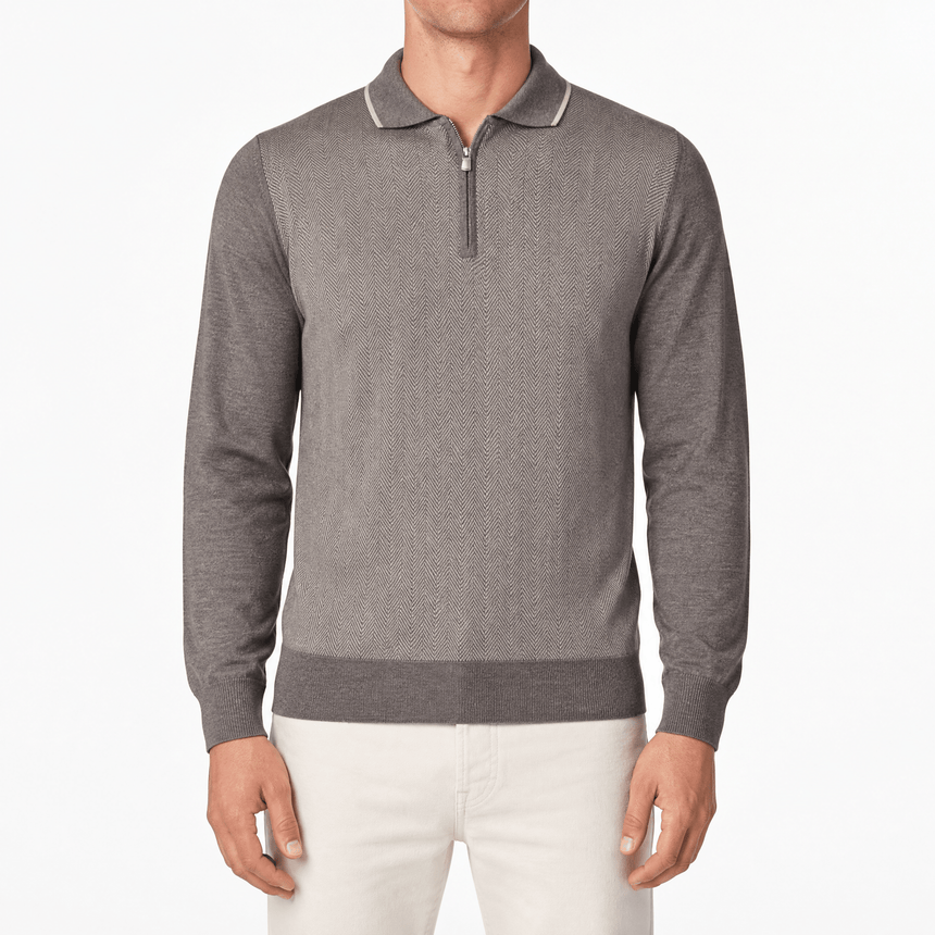 Gran Sasso Quarter Zip Wool Jumper in Brown - Boinclo - Outlet Sale Under Retail