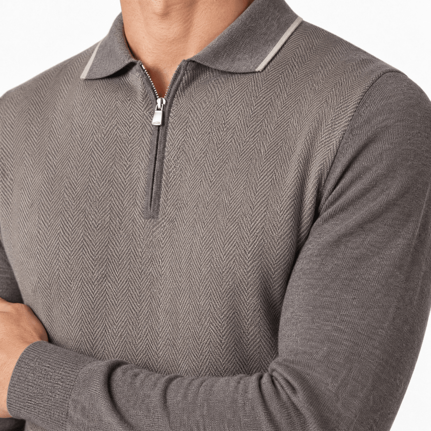 Gran Sasso Quarter Zip Wool Jumper in Brown - Boinclo - Outlet Sale Under Retail