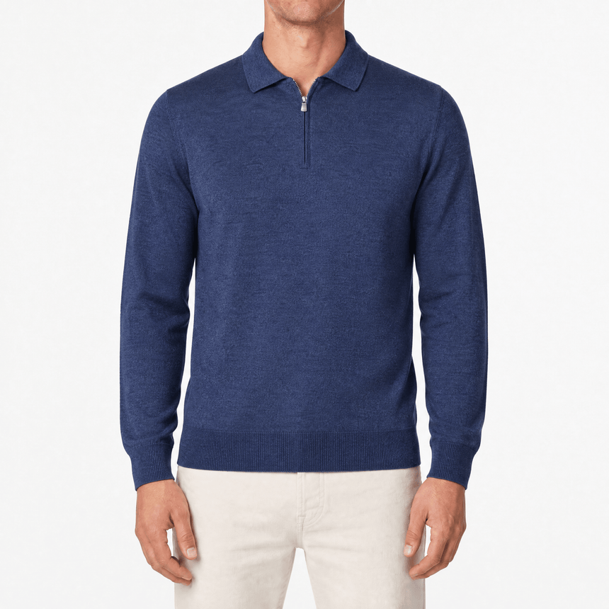 Gran Sasso Quarter Zip Wool Jumper in Dark Blue - Boinclo - Outlet Sale Under Retail