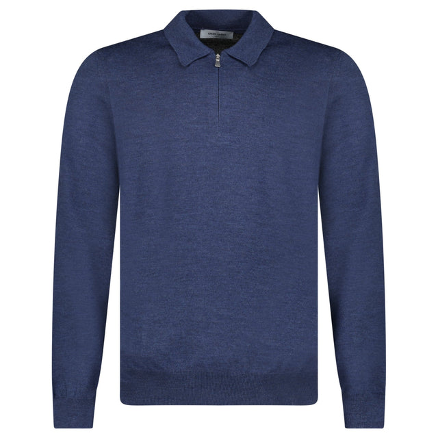 Gran Sasso Quarter Zip Wool Jumper in Dark Blue - Boinclo - Outlet Sale Under Retail