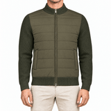 Gran Sasso Quilted Panel Cardigan in Khaki Green - Boinclo - Outlet Sale Under Retail